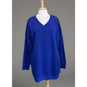 Zenana Crew Neck Sweatshirt Womens OVERSIZED Long Line Pocket Blue L/XL